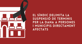 El Síndic delimita la suspensió de terminis per la DANA a persones i municipis directament afectats